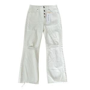 Risen High-Waisted Flare Distressed White Jeans – Size 11 Waist 30‎
